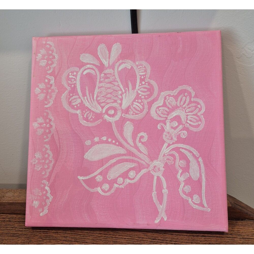 Textured Floral, Handpainted canvas 8" square. Floral wall art